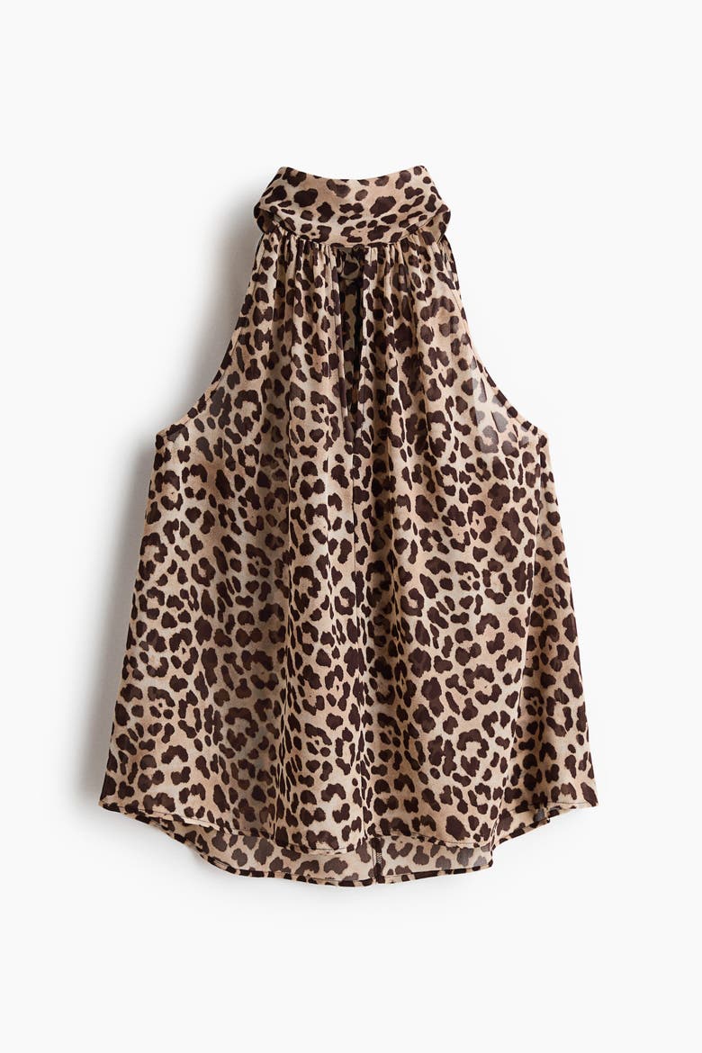 Scarf-collar Chiffon Top, Main, color, Light beige/leopard print