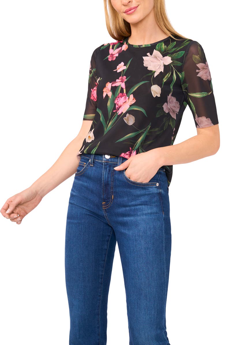 Ted Baker Floral Print Mesh T-Shirt, Main, color, 