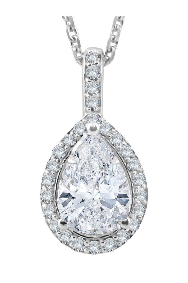 1 1/4Ct Pear Shape Halo Diamond Pendant 14k Gold Necklace Lab Grown, Main, color, 14k White Gold