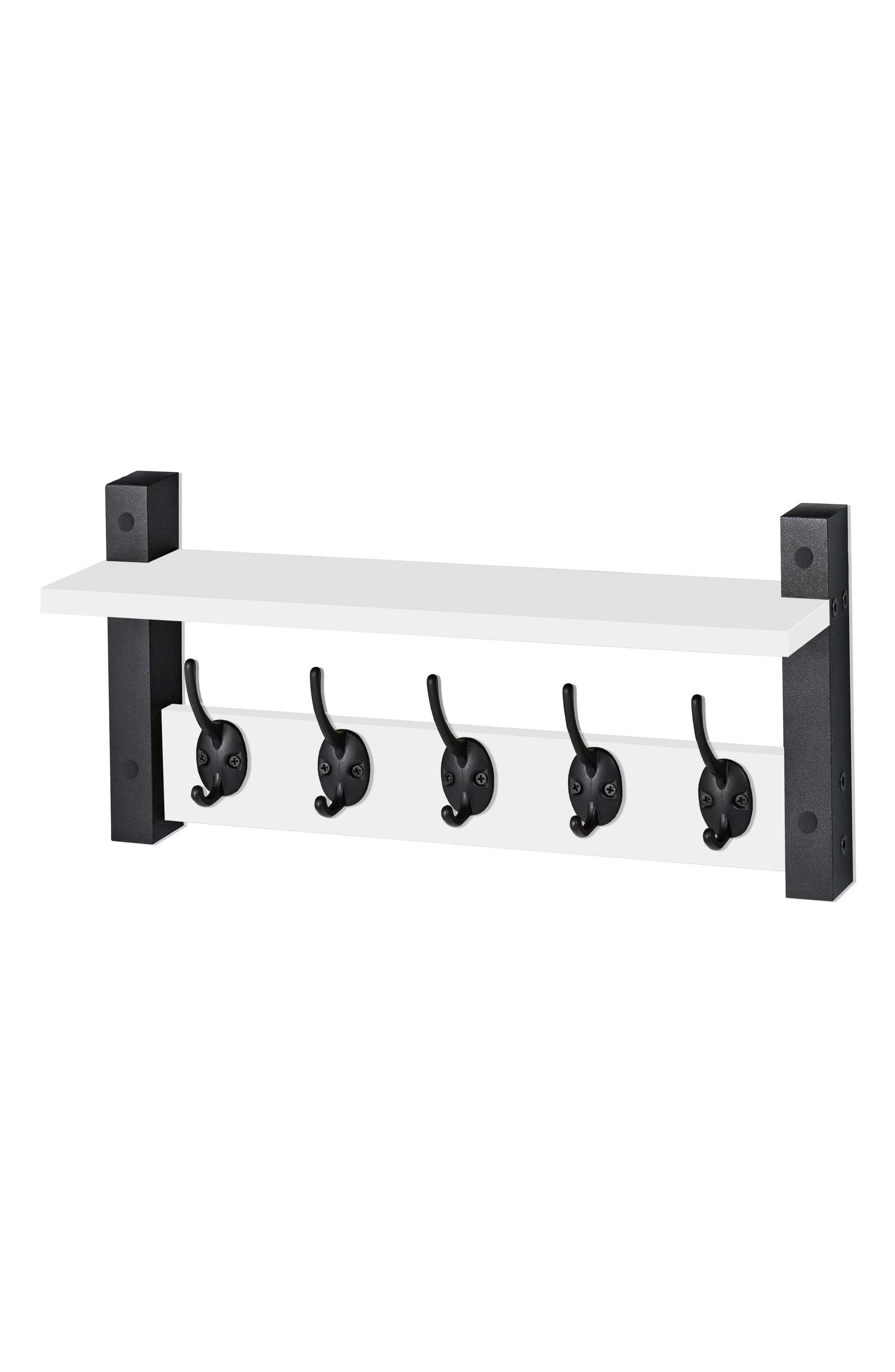 16-Inch Floating Wall Shelf with Hooks