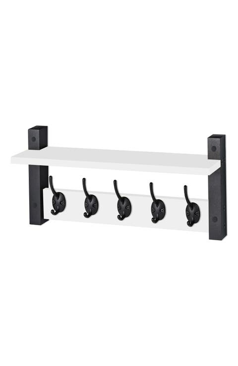 16-Inch Floating Wall Shelf with Hooks