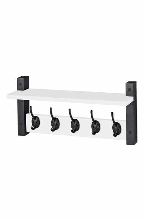 16-Inch Floating Wall Shelf with Hooks