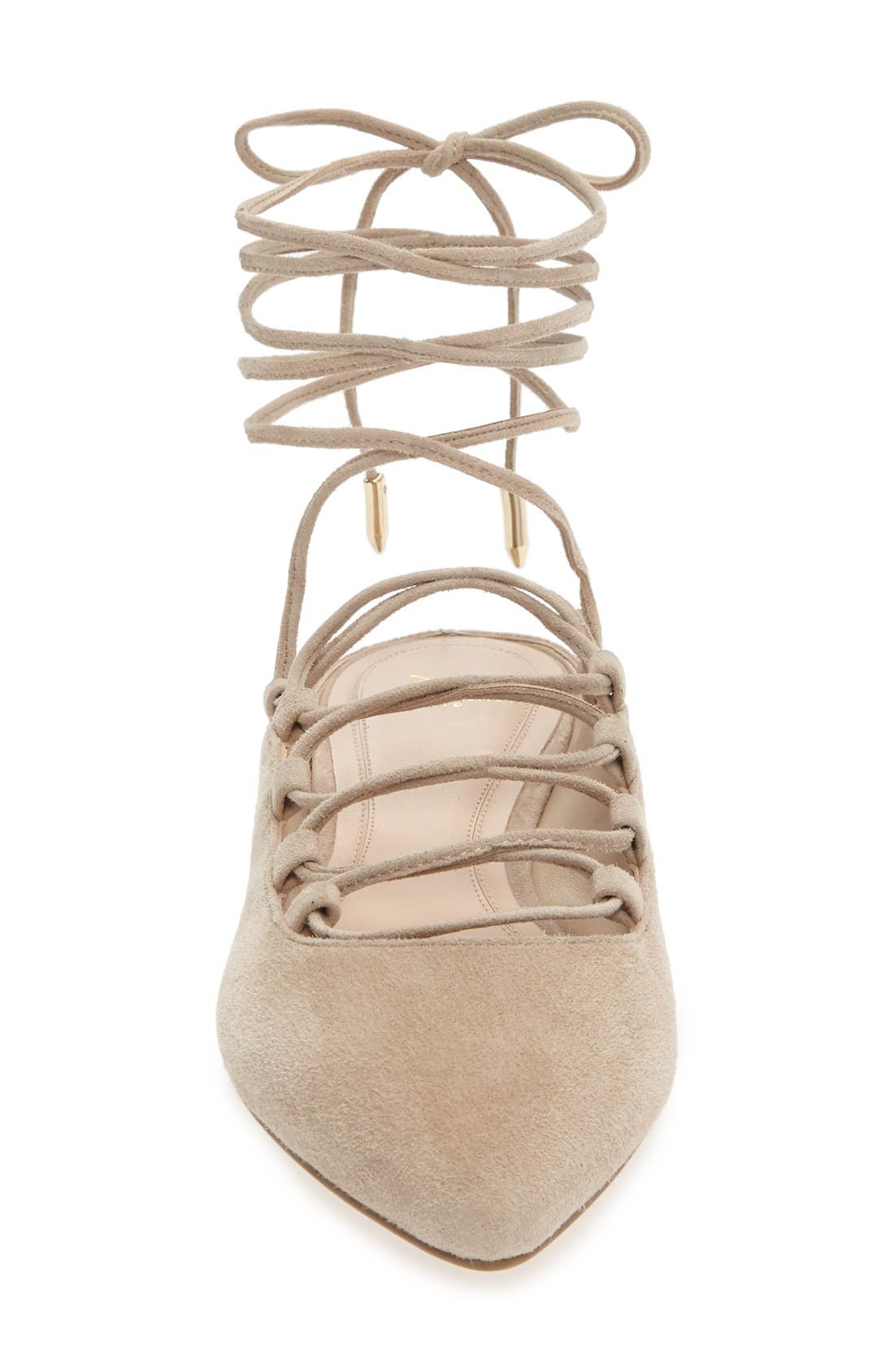 Sbrina Wraparound Lace Flat, Alternate, color, STRAW BEIGE SUEDE