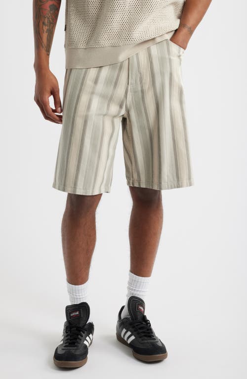 Obey Baja Stripe Baggy Denim Shorts In Neutral