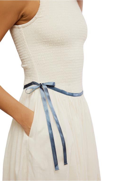 Free People Nightingale Solid Midi Dress Tea Navy Combo In White