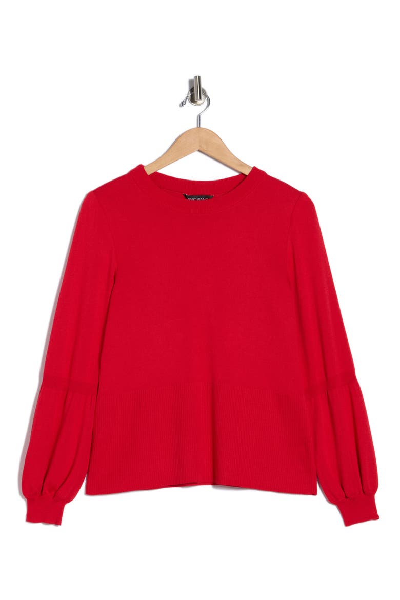 Check Bishop Sleeve Knit Top, Alternate, color, DUSK RED