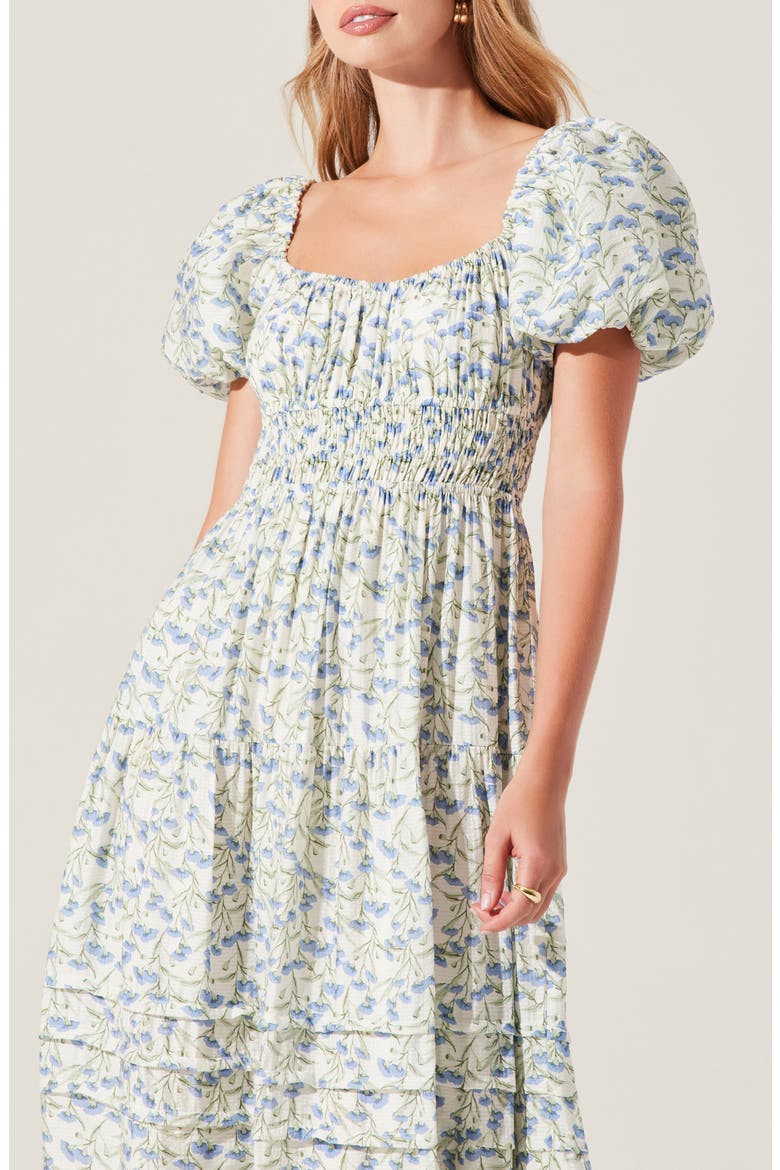 Florentina Floral Print Smocked Dress, Alternate, color, CREAM BLUE FLORAL