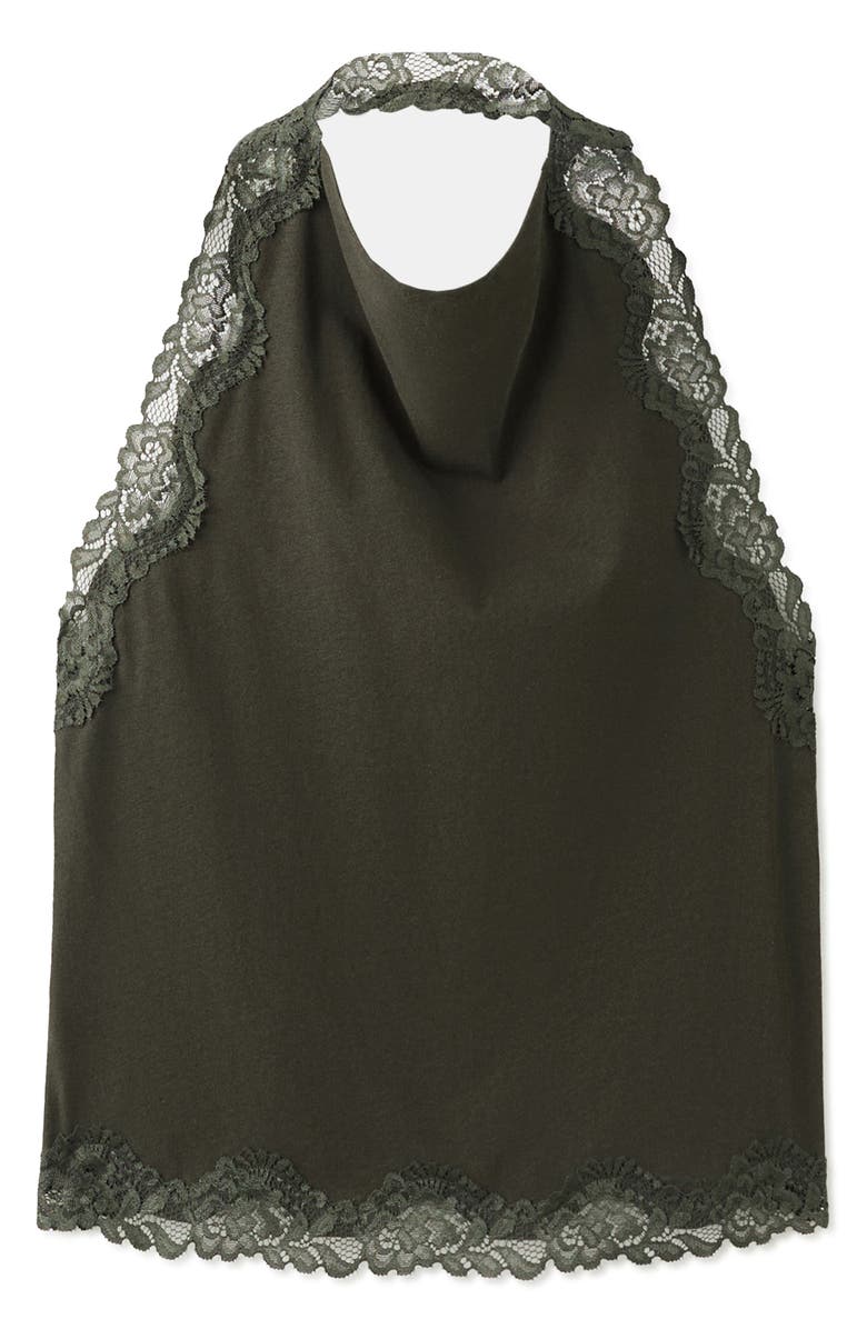 MANGO Kristen Draped Lace Detail Cotton Halter Top, Alternate, color, Khaki Green