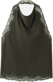 MANGO Kristen Draped Lace Detail Cotton Halter Top