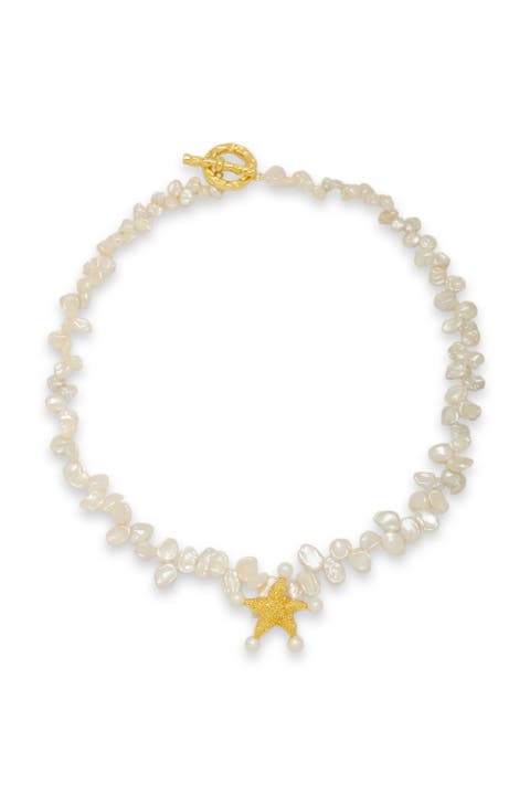 Lila Starfish Charm Freshwater Petal Pearl Choker Necklace