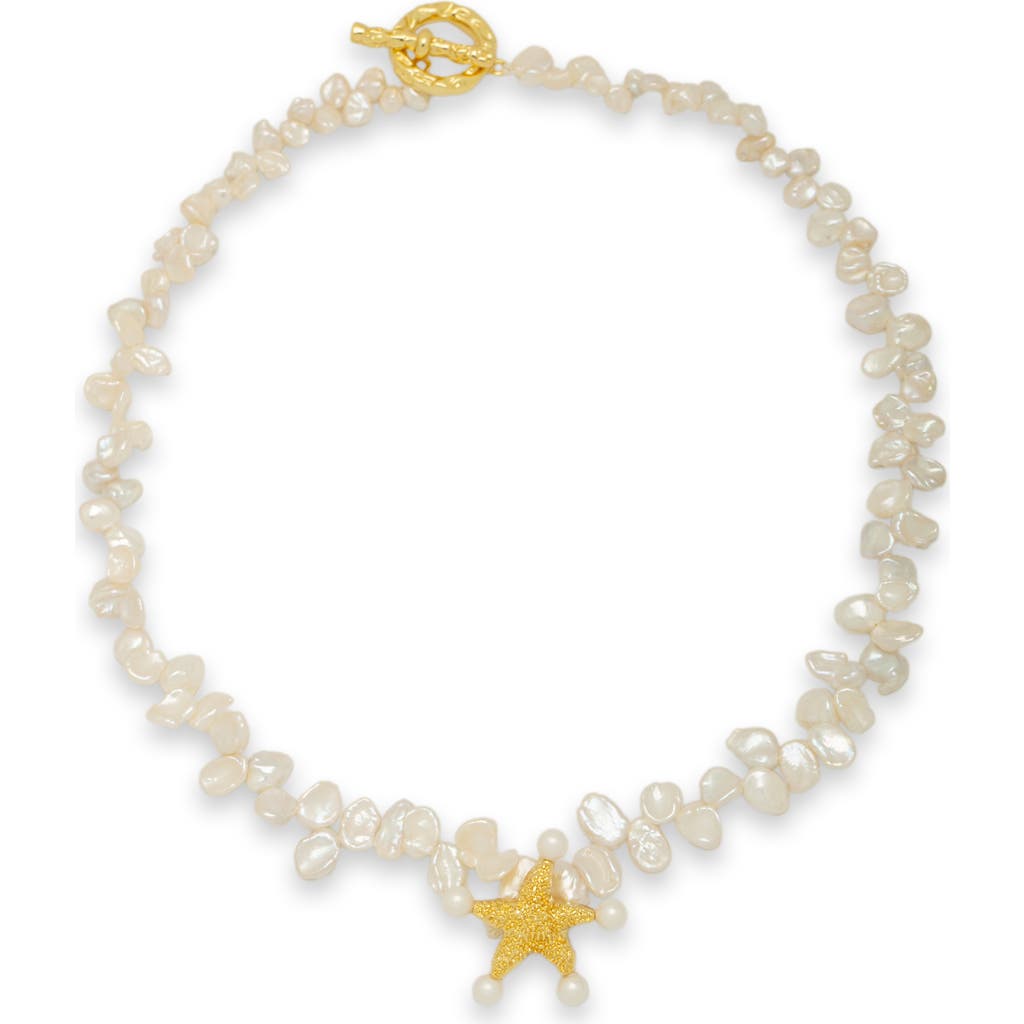 Classicharms Lila Starfish Charm Freshwater Petal Pearl Choker Necklace In Gold