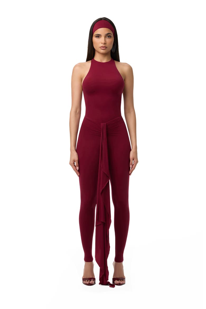 Funnel Neck Racerback Bodysuit, Alternate, color, SANGRIA