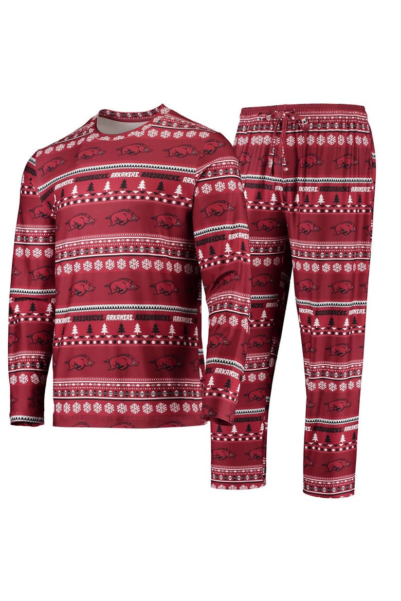 Men's Concepts Sport Cardinal Arkansas Razorbacks Ugly Sweater Long Sleeve T-Shirt and Pants Sleep Set, Main, color, Cardinal