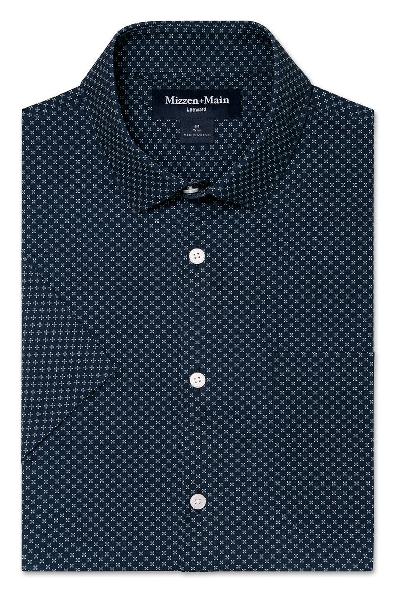 Leeward Performance Short Sleeve Button Up Shirt, Alternate, color, NAVY CREST DOT