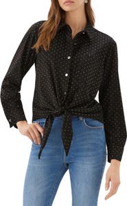Karen Kane Rhinestone Faux Suede Tie Front Shirt
