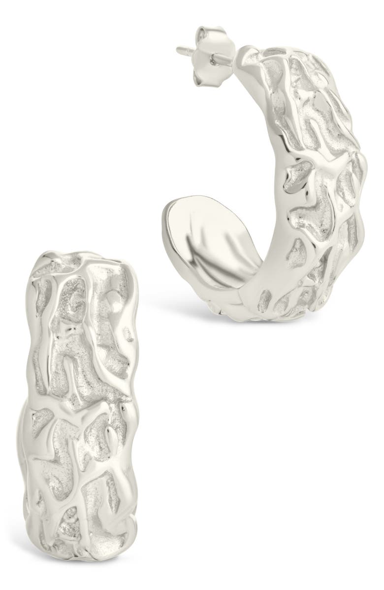 Sterling Forever Muna Ridged Hoop Earrings, Main, color, Silver