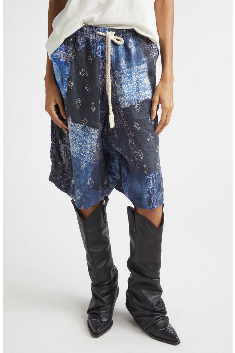 Jesse Bandana Print Linen Carpenter Shorts, Main, color, BLUE BANDANA