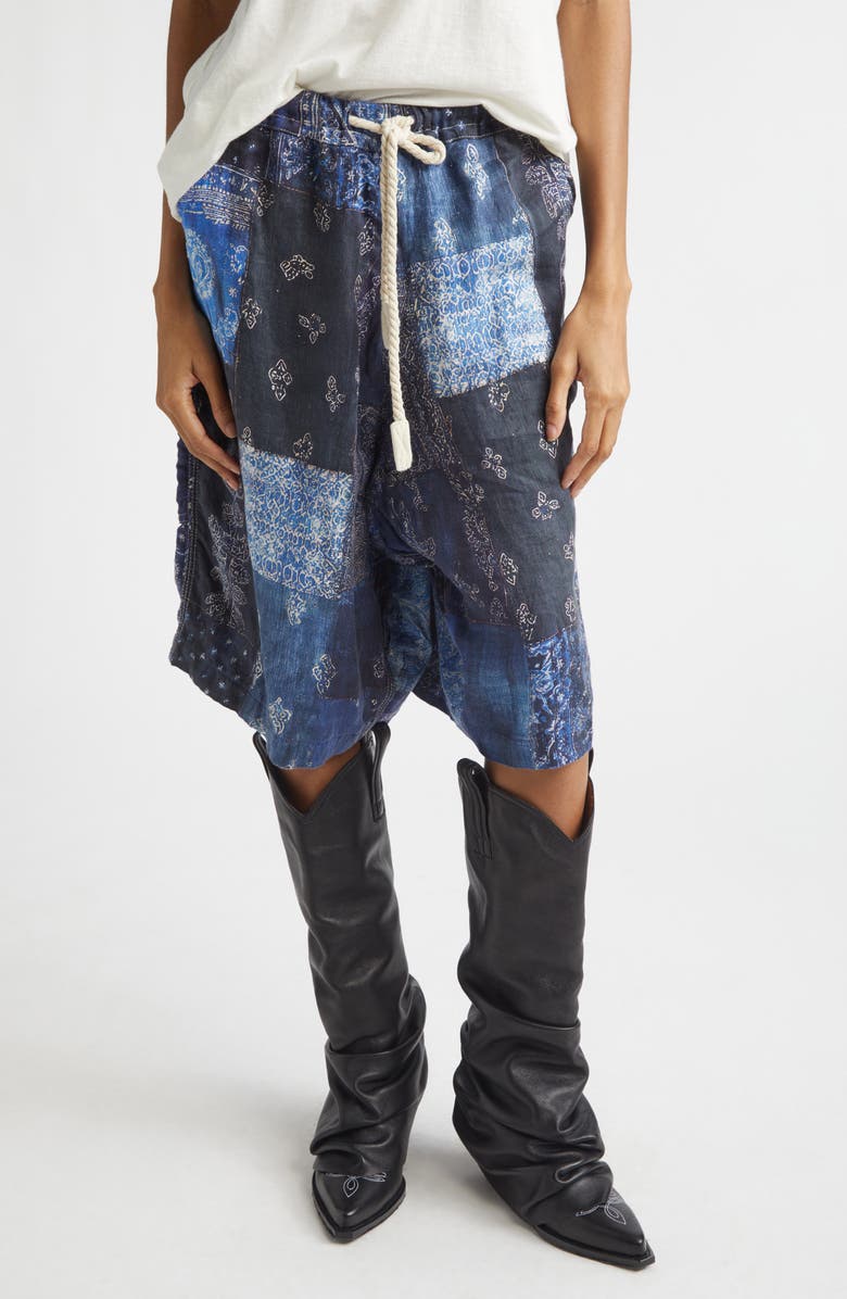 R13 Jesse Bandana Print Linen Carpenter Shorts, Main, color, Blue Bandana