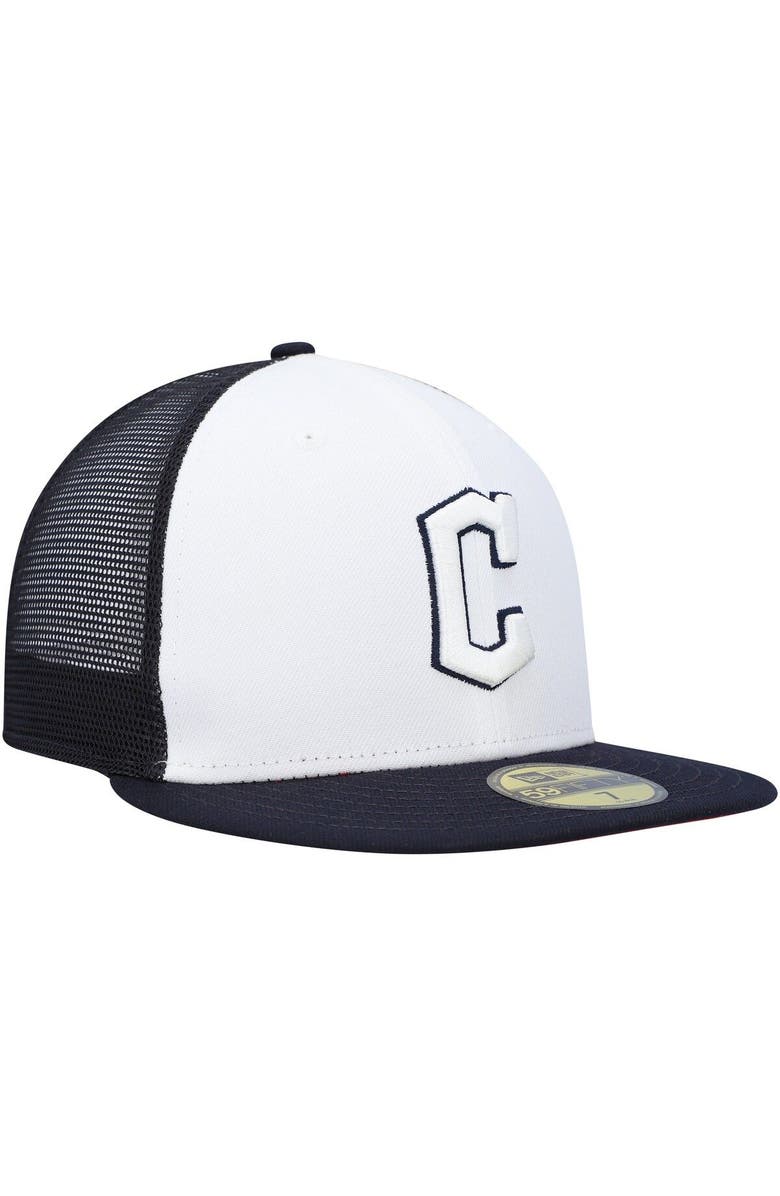 New Era Men's New Era White/Navy Cleveland Guardians 2023 On-Field Batting Practice 59FIFTY Fitted Hat, Alternate, color, White