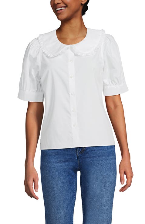 Easy Care Puff Sleeve Statement Collar Shirt
