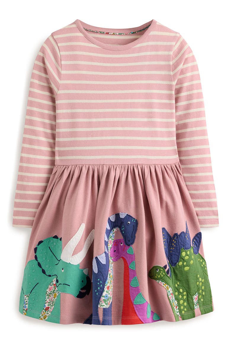 mini boden long sleeve dress Mini Boden Long Sleeve Dress Winter Owl Blue White Stripes Girls Sz 9-10 Y  READ