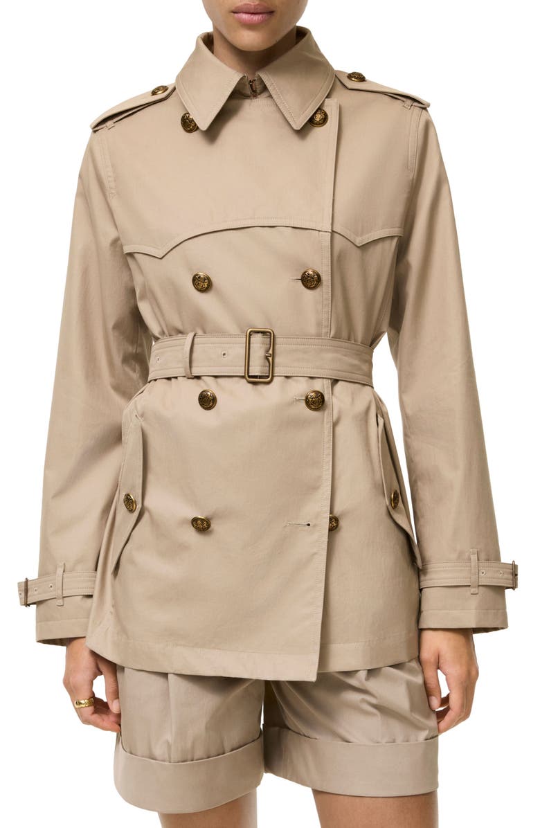Burberry Foxfield Cotton Gabardine Trench Coat, Main, color, Saltmarsh Beige