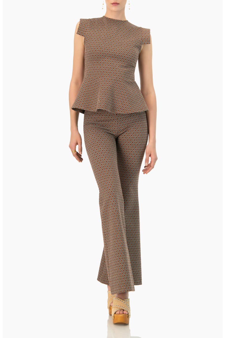 Geometric Jacquard Flared Pants, Alternate, color, Brown