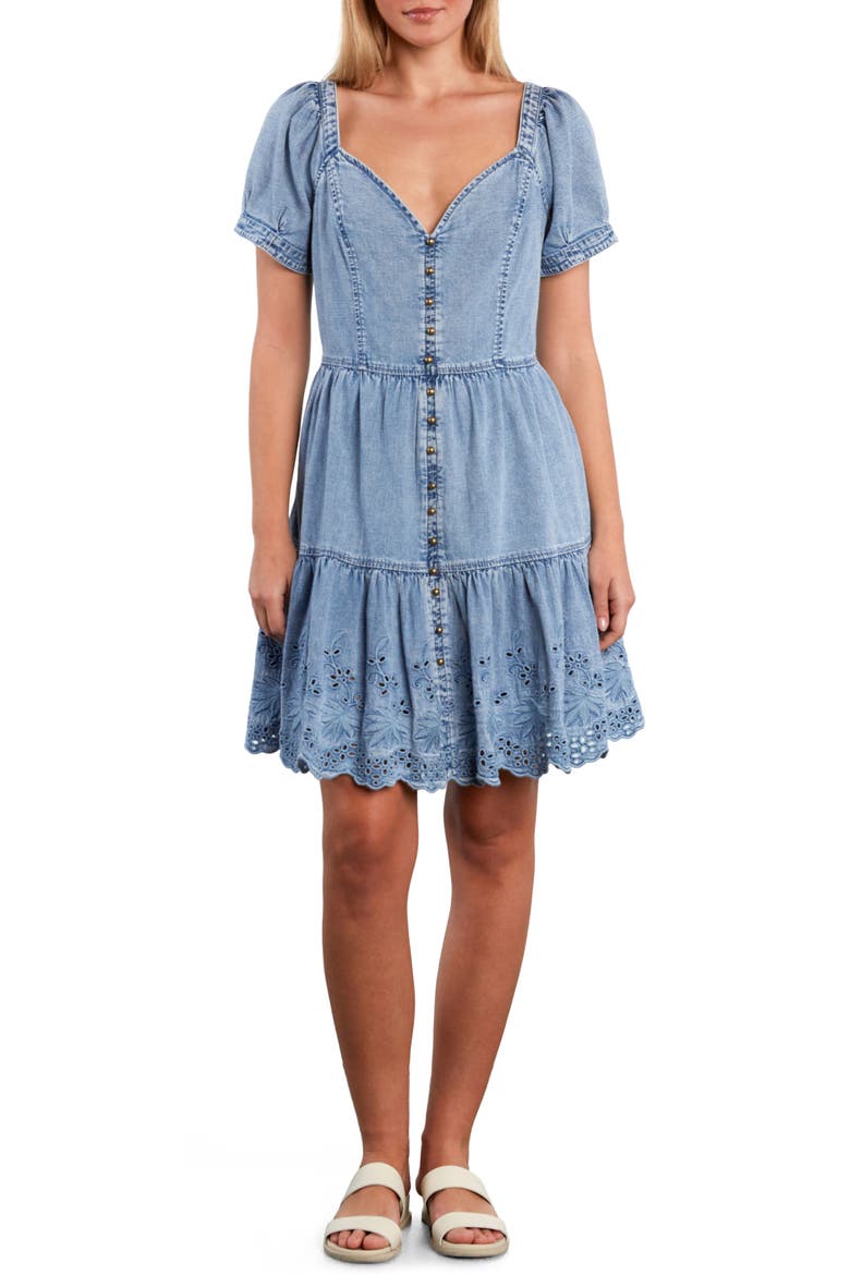 Ruby Eyelet Tiered Denim Midi Dress, Main, color, DENIM DREAM