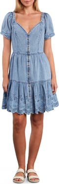 Wash Lab Denim Ruby Eyelet Tiered Denim Midi Dress