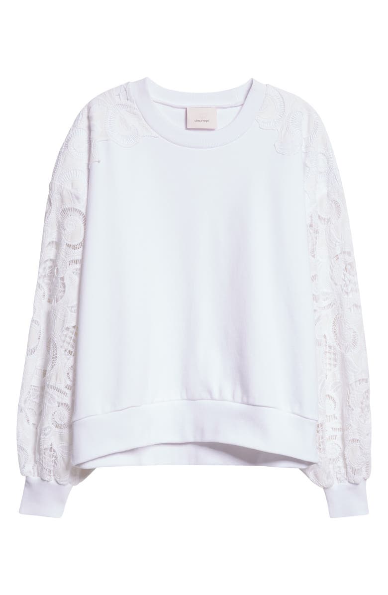 Cinq à Sept Lace Sleeve Cotton Sweatshirt, Alternate, color, White