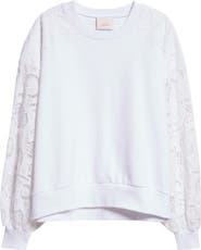 Cinq à Sept Lace Sleeve Cotton Sweatshirt