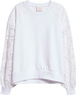 Cinq à Sept Lace Sleeve Cotton Sweatshirt