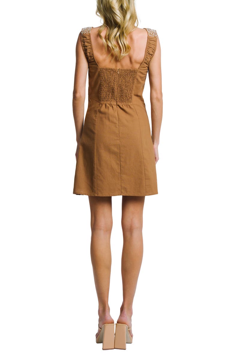 CIEBON Eviana Embroidered Detail Cotton Minidress, Alternate, color, Brown/ Cream