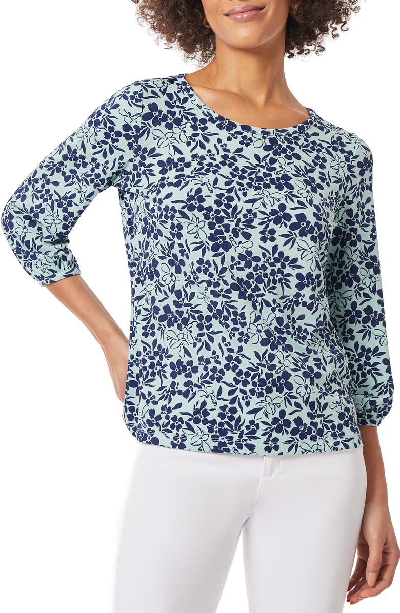 Jones New York Floral Three-Quarter Sleeve Top, Main, color, 