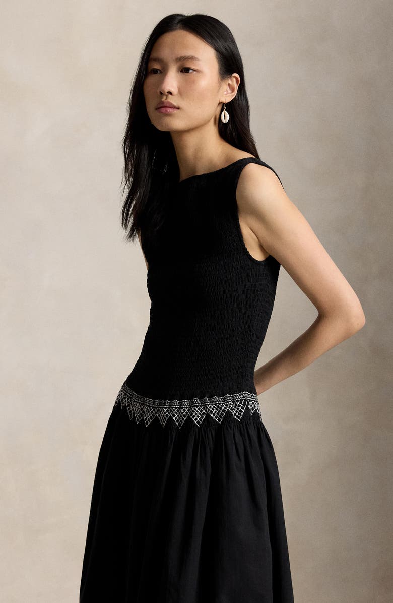 Polo Ralph Lauren Mixed Media Cotton Dress, Alternate, color, Polo Black