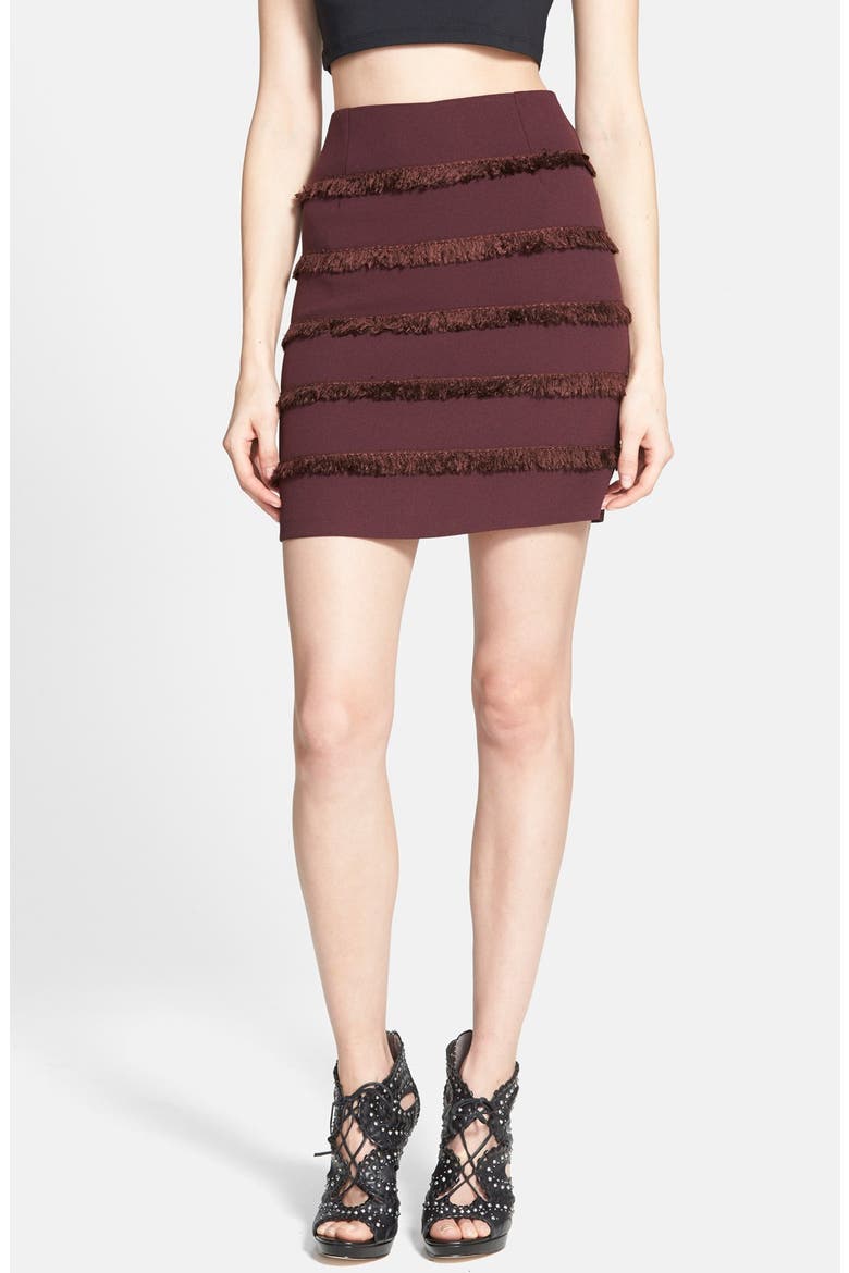 'Sugar' Fringe Stripe Pencil Skirt, Main, color, PLUM