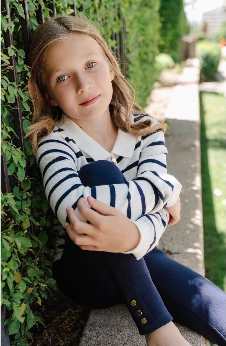 Hope & Henry Girls' Organic French Collared Keyhole Sweater, Kids, Alternate, color, Navy Breton Stripe With Collar