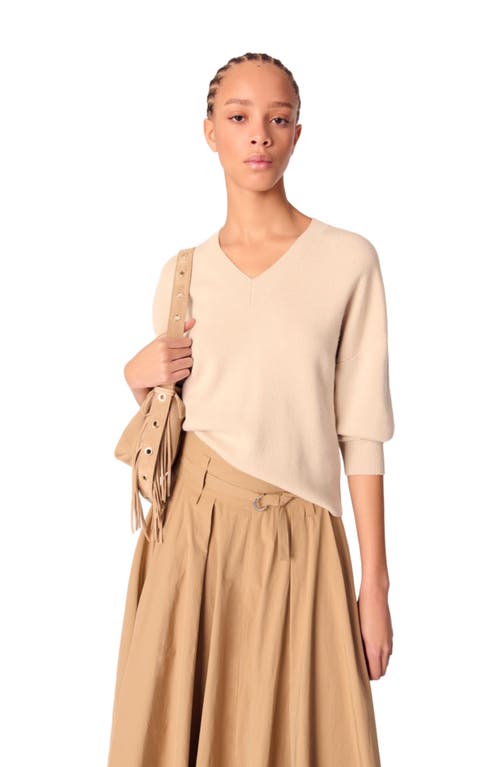Maje Wool Blend V-neck Sweater In Beige