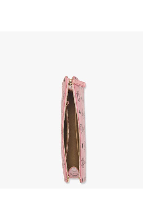 Mcm Wristlet Standing Pouch W/ Chain Strap In Pink