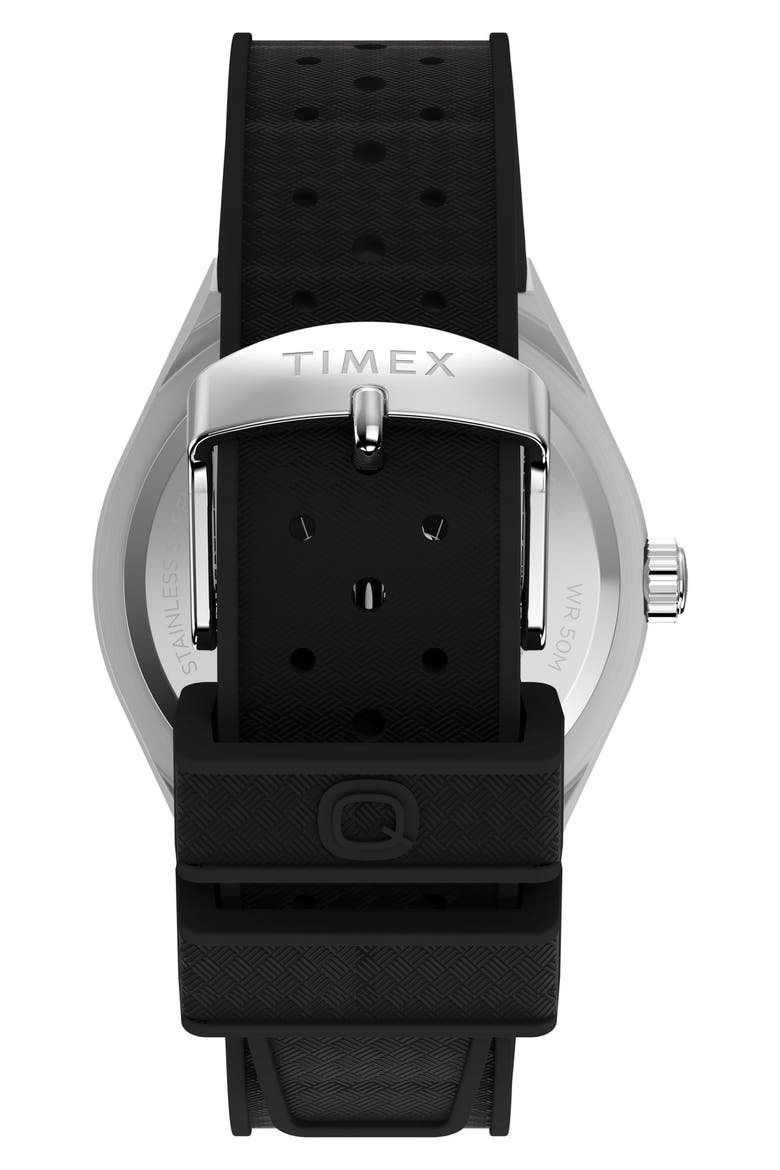 Q Timex Continental GMT 39mm Synthetic Rubber Watch, Alternate, color, STAINLESS STEEL