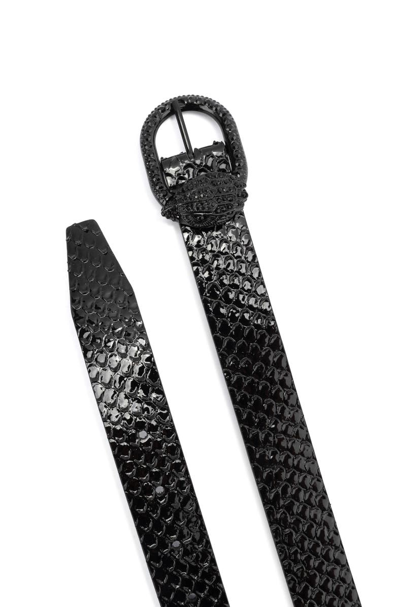 Kurt Geiger London Mayfair Crystal Eagle Head Snake Print Leather Belt, Alternate, color,