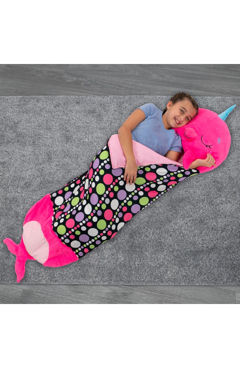 Happy Nappers Pillow & Sleepy Sack, Large Neil The Pink Narwhal 7+, Alternate, color, Pink