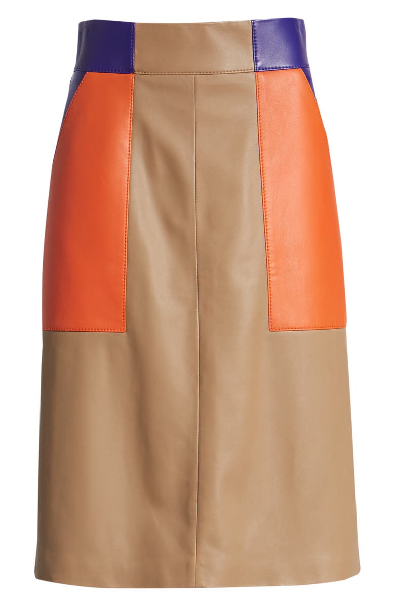 BOSS Seplea Colorblock Leather Skirt, Alternate, color, 