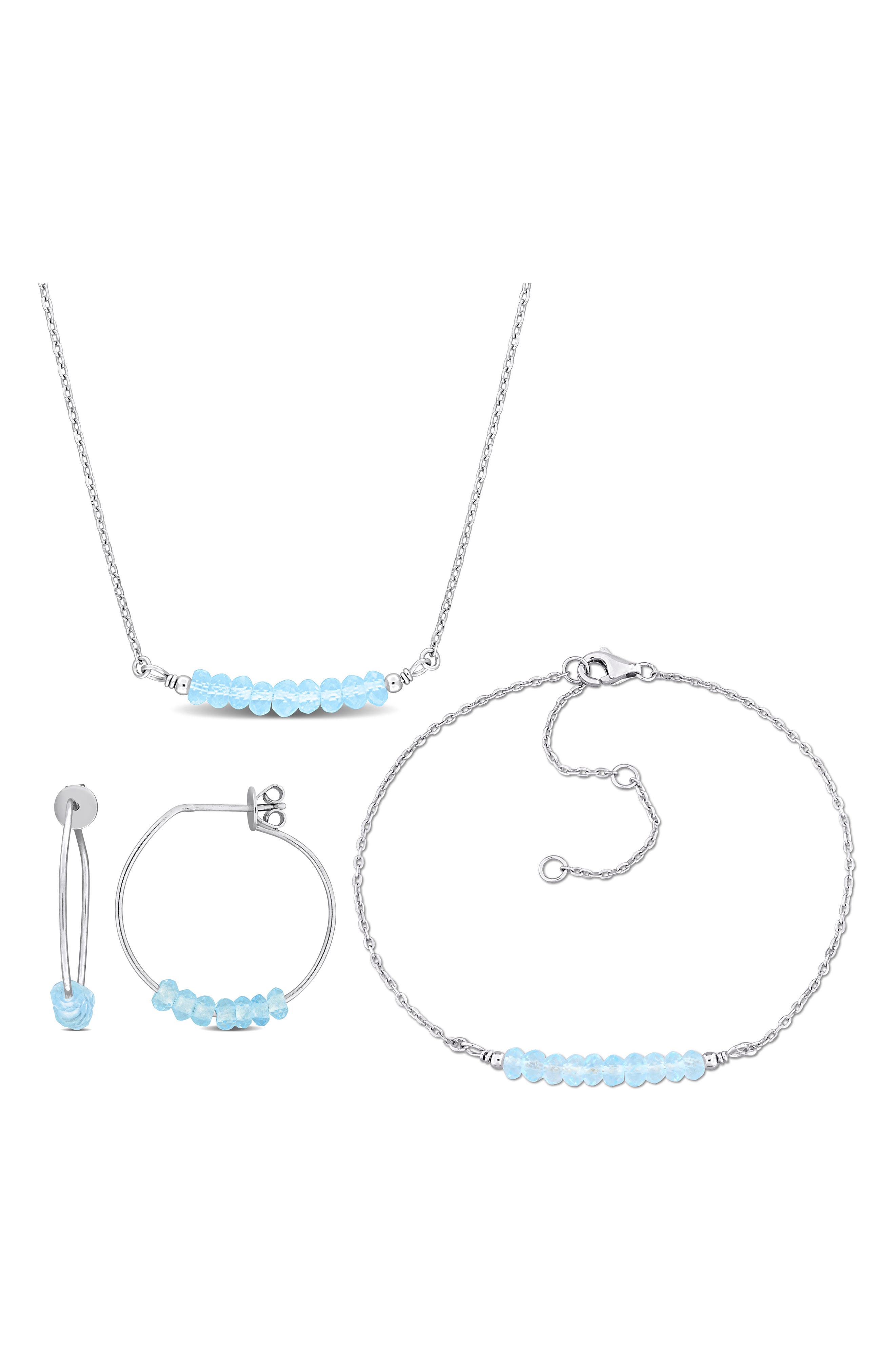 DELMAR Sky Blue Topaz Beaded Earrings, Bracelet & Necklace Set