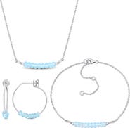 DELMAR Sky Blue Topaz Beaded Earrings, Bracelet & Necklace Set