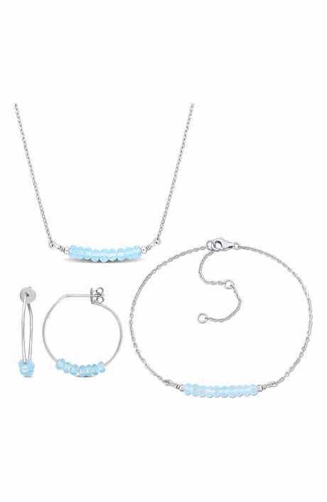 DELMAR Sky Blue Topaz Beaded Earrings, Bracelet & Necklace Set