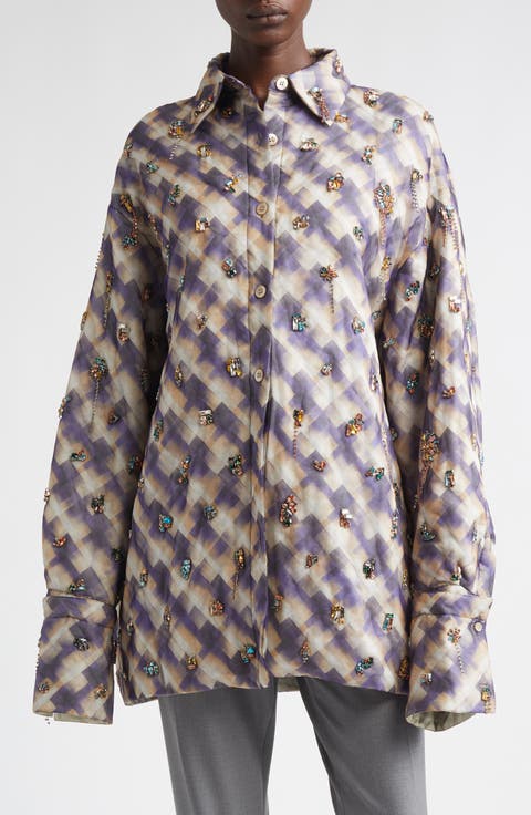 Cartan Crystal Embellished Oversize Button-Up Shirt