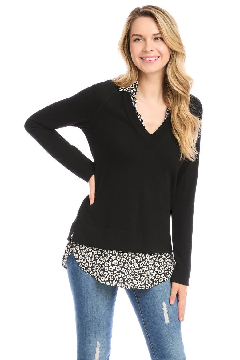 Layered Leopard Twofer Sweater, Alternate, color, BLACK
