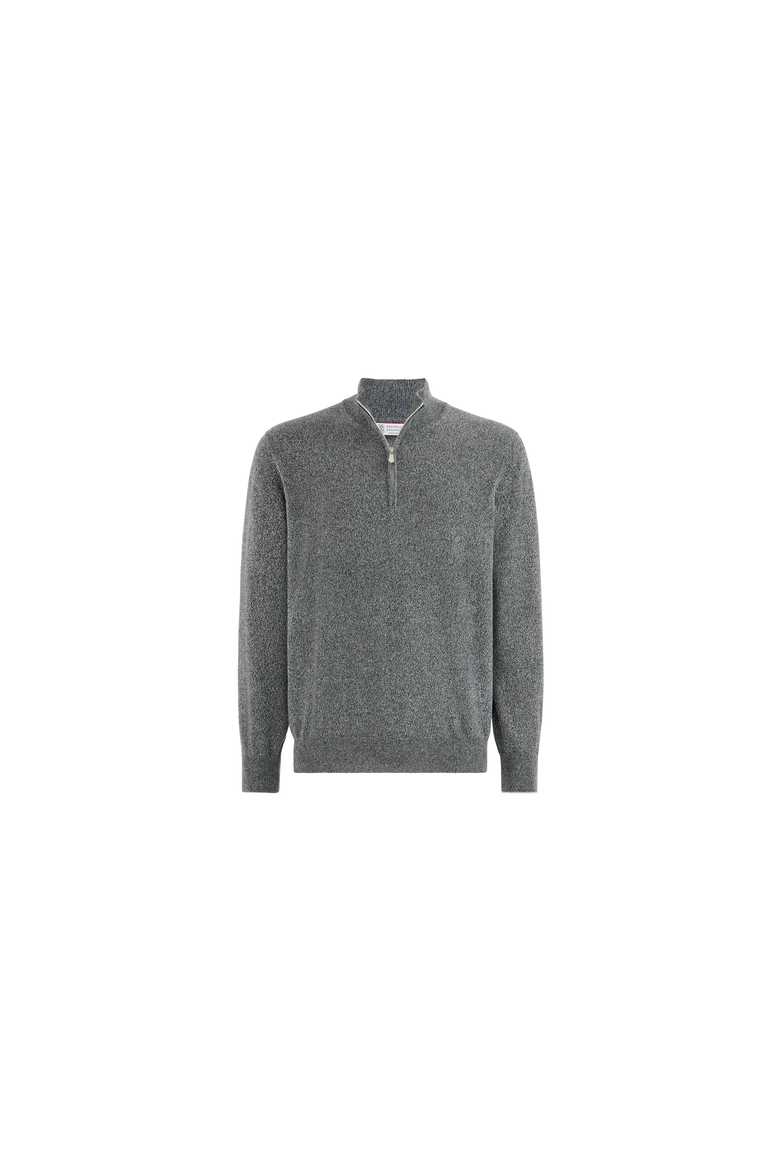 Mouliné cashmere sweater with half zip, Alternate, color, Dark Grey