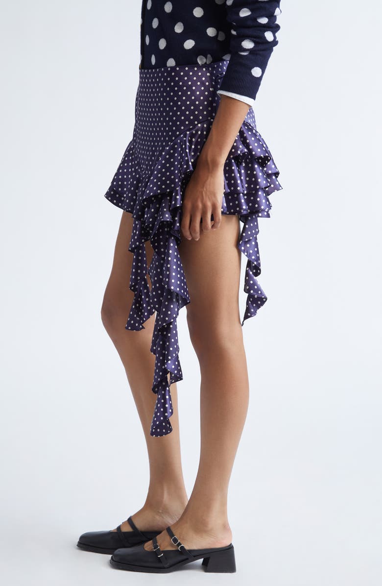 Sandy Liang Lucy Polka Dot Asymmetric Satin Skirt, Alternate, color, Navy Multi
